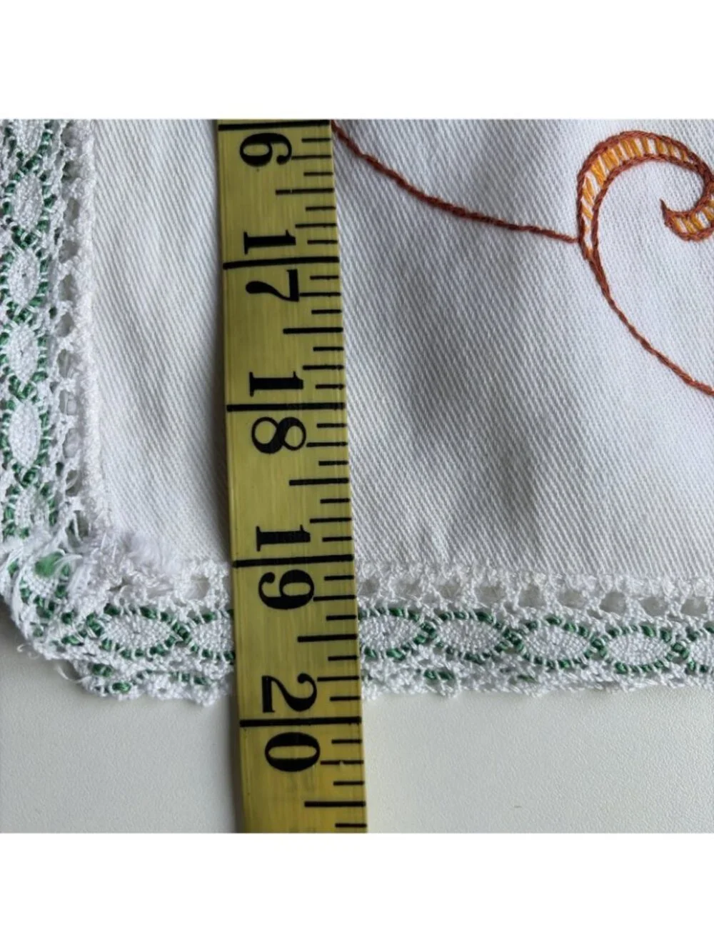 VTG Embroidered Table Runner 40x14 Multicolor Flowers in Basket Crochet Trim